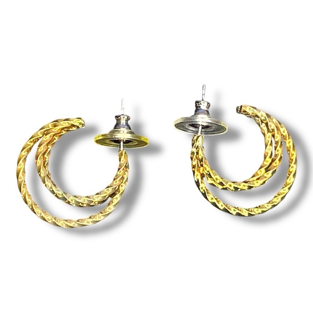 Vintage 90s Era Gold Tone Twisted Hoop Earrings Post Back